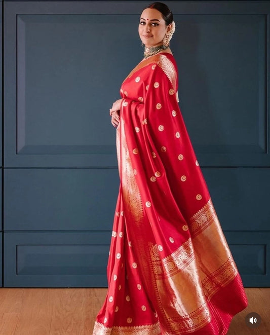 Multicolor Banarasi Silk Zari woven saree for women, 6.3 meters, showcasing intricate zari work and traditional craftsmanship.
