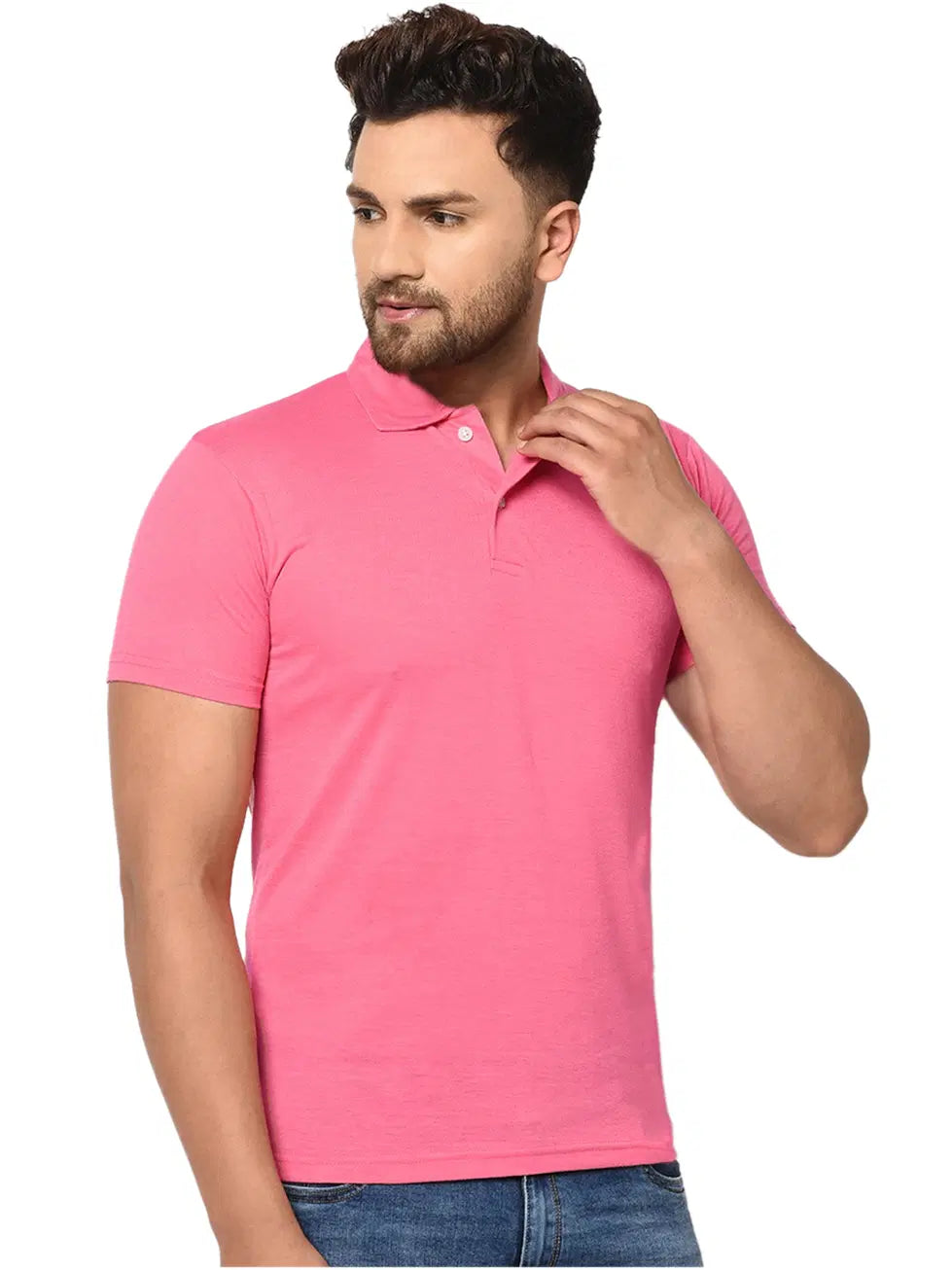 Light blue cotton blend men's polo T-shirt with solid half sleeves and a classic collar, branded 1238.