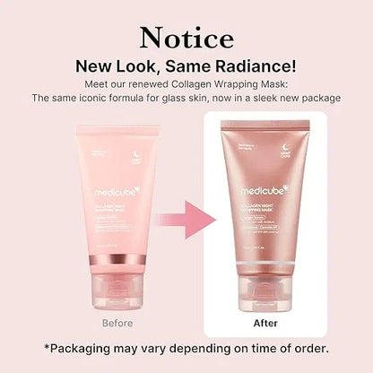 Medicube Pink Therapy Collagen Night Wrapping Face Mask cream in a jar, showcasing its pink packaging and smooth texture.