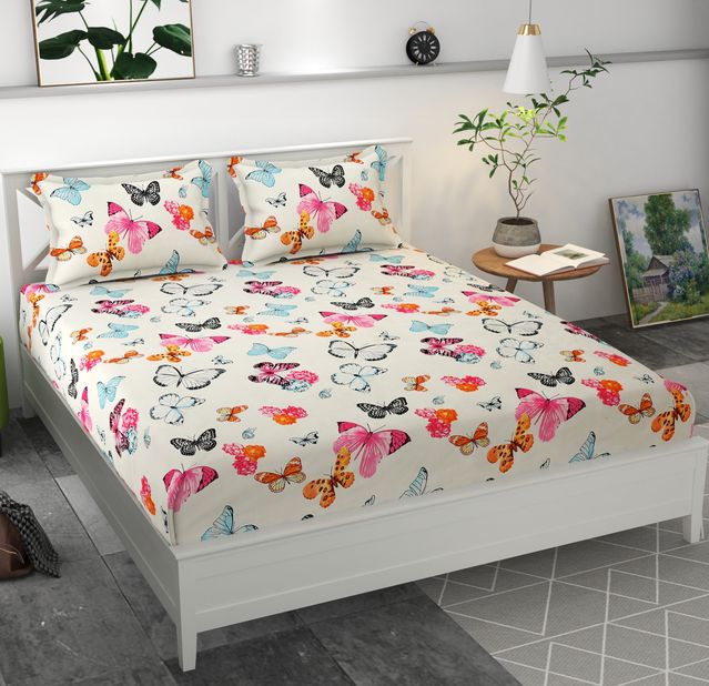 Premium microfiber fitted bedsheet with two pillow covers, elastic fit, double size 70x76 inches, from 19676 bedding collection.