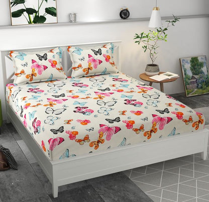 Premium microfiber fitted bedsheet with two pillow covers, elastic fit, double size 70x76 inches, from 19676 bedding collection.