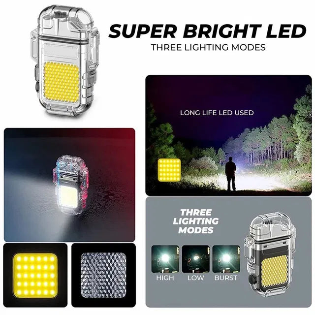Black metal LED flashlight lighter with integrated LED strips, compact and durable design by 19333.