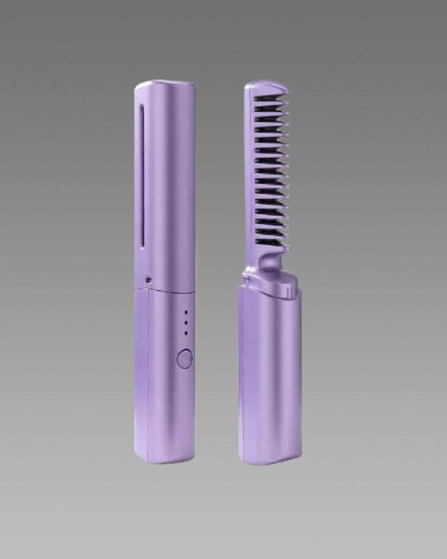 Meneflix portable cordless mini hair straightener with adjustable settings and hot comb design, rechargeable for travel styling.
