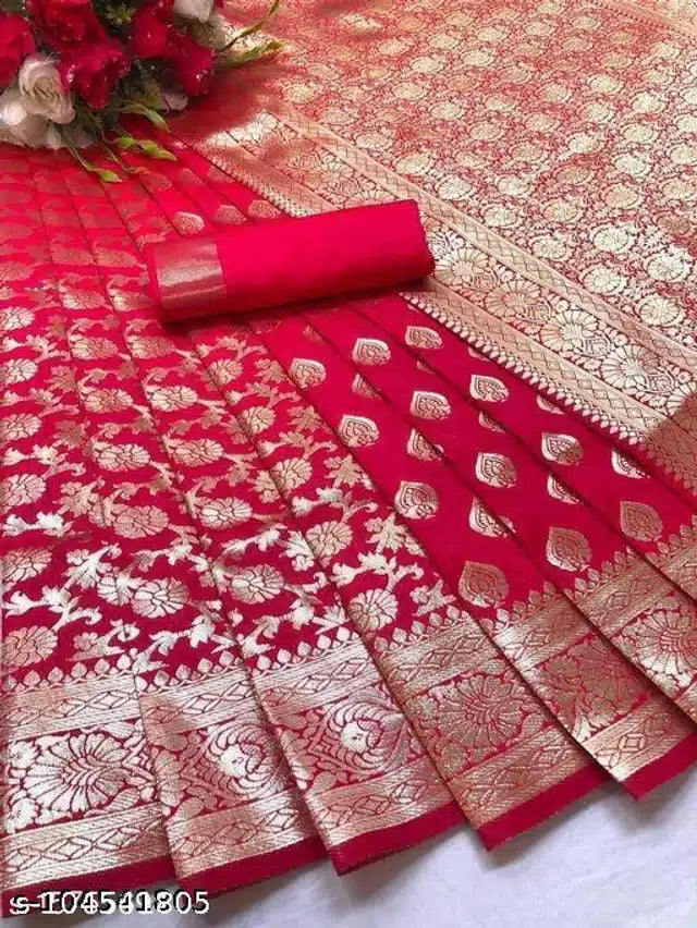 Purple Banarasi silk saree with intricate gold zari work and matching blouse for women, 6.3 meters in length.
