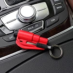 Emergency mini safety hammer with seat belt cutter and glass breaker, designed for auto rescue and emergency use.