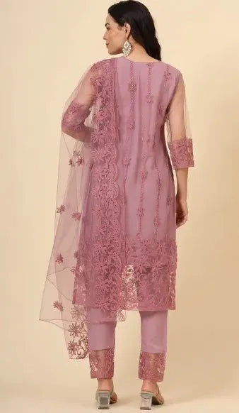 Women’s kurta set with matching dupatta and bottomwear, featuring traditional embroidery and vibrant colors from brand 15801.