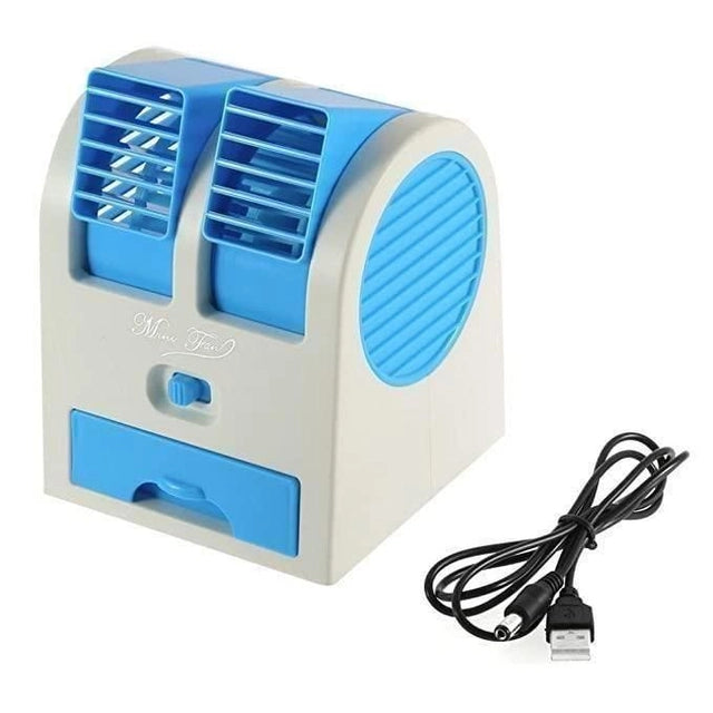 Portable 3-in-1 air conditioner, humidifier, and purifier mini fan by 18281, shown as compact device with vents and controls.