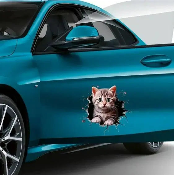 Durable 1238 cat pattern car sticker showing colorful feline design on a vehicle surface for decorative use.