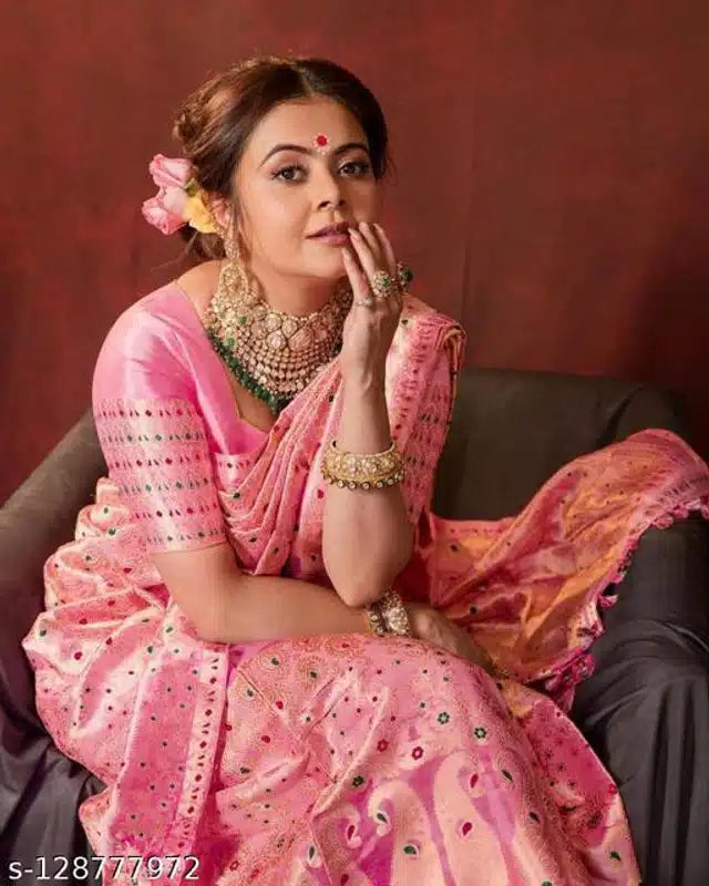 Pink Jacquard saree for women, 6.3 meters, by 6246, featuring intricate woven patterns and elegant drape.