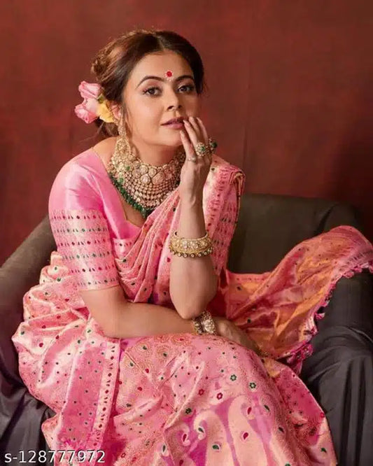 Pink Jacquard saree for women, 6.3 meters, by 6246, featuring intricate woven patterns and elegant drape.