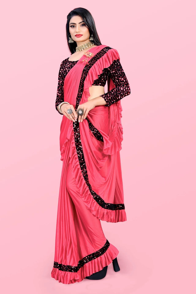 Maroon lycra blend solid saree for women, 6.3 meters, featuring a smooth fabric and elegant drape, by brand 6706.