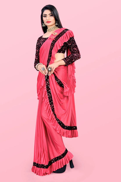 Maroon lycra blend solid saree for women, 6.3 meters, featuring a smooth fabric and elegant drape, by brand 6706.