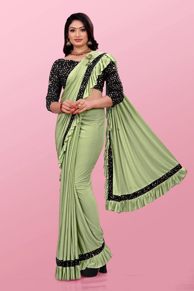 Maroon lycra blend solid saree for women with intricate border, 6.3 meters long, by 6706.