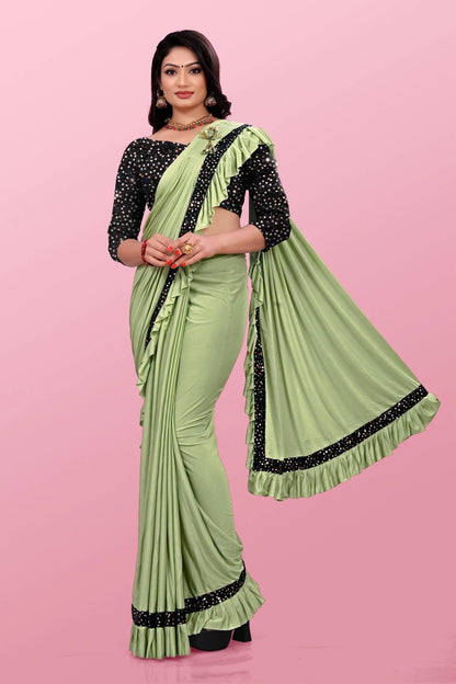 Maroon lycra blend solid saree for women with intricate border, 6.3 meters long, by 6706.