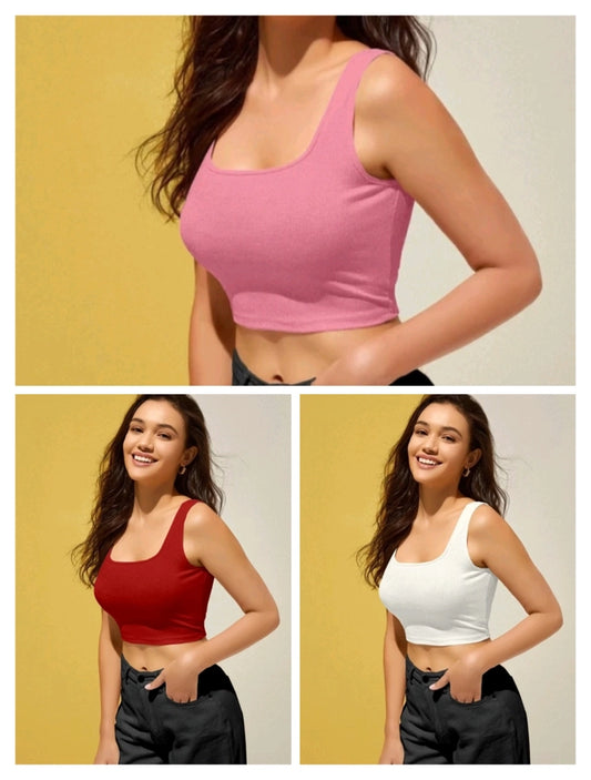 Three multicolor cotton blend women's solid tops in size S from 18594, casual and comfortable women’s tops and tunics.