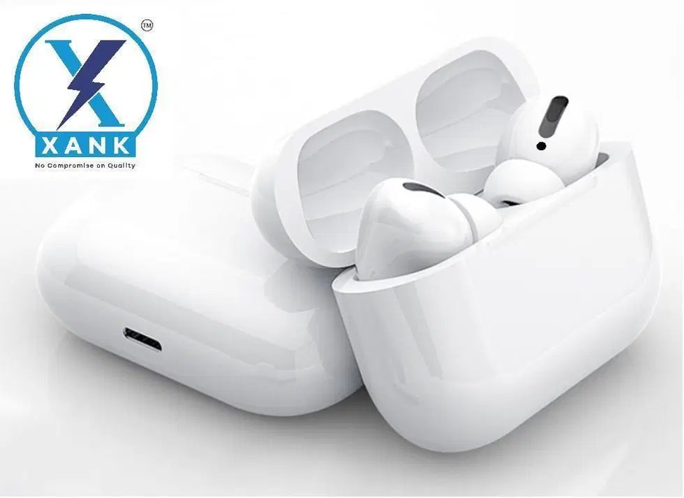 White 1238 AirPods Pro wireless earbuds with sensor-enabled Bluetooth headset and charging case, true wireless earbud design.