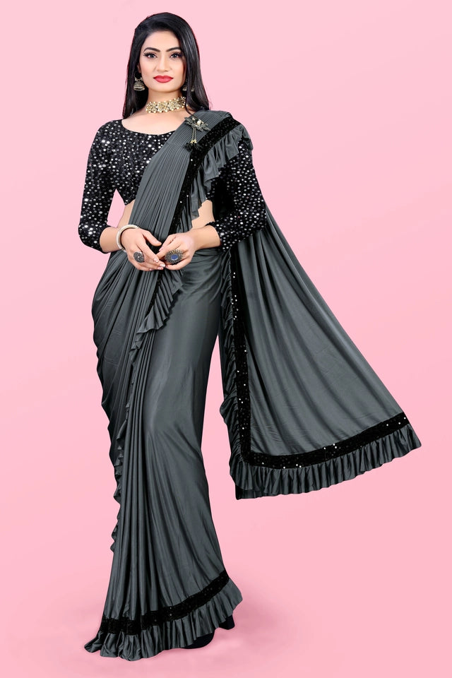 Maroon lycra blend solid saree for women, 6.3 meters, featuring smooth fabric and elegant drape, from brand 6706