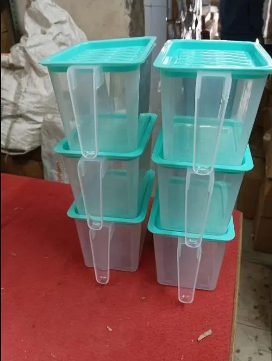 Set of 18057 multipurpose fridge storage containers and jars with clear lids for organized kitchen storage.