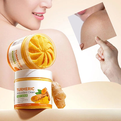 Creamy turmeric and citrus body scrub by Dropship India, showing the textured cream with citrus and turmeric ingredients.