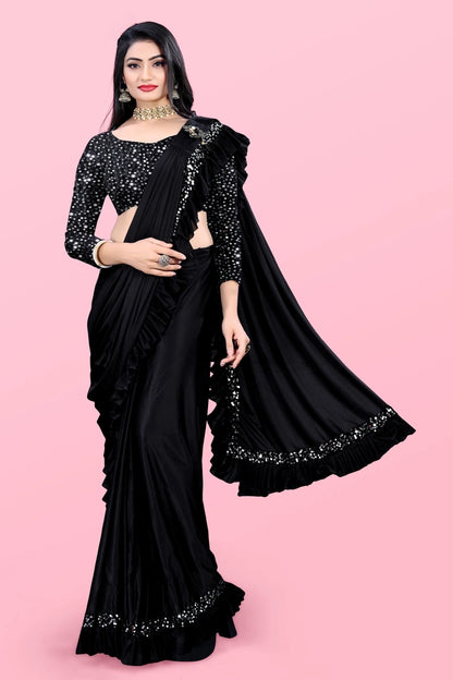 Maroon lycra blend solid saree for women, 6.3 meters, featuring a smooth fabric texture and elegant drape.