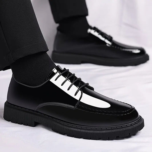 Mens shiny black lace-up party and formal shoes, casual style with polished finish from brand 34608, shown on a white background.