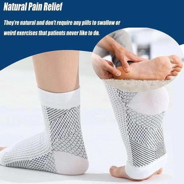 Pair of women's neuropathy socks by 18281, showing comfortable stretch and soft fabric in a neutral color.