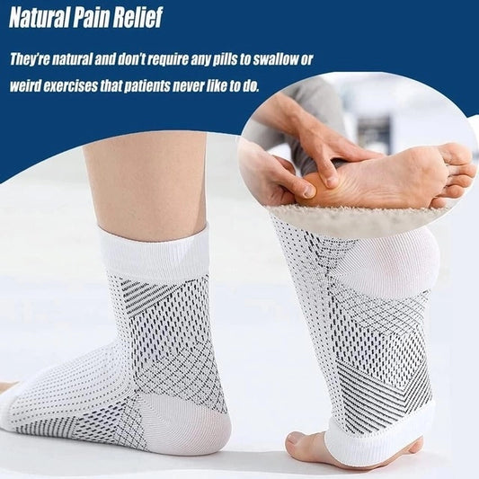 Pair of women's neuropathy socks by 18281, showing comfortable stretch and soft fabric in a neutral color.