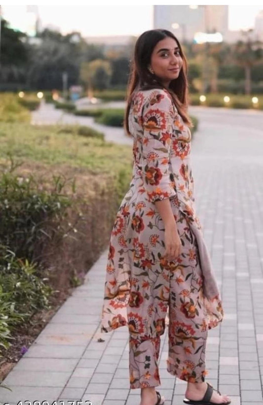 Multicolor cotton printed kurti with matching pants for women, stylish women's kurta set by 6246.