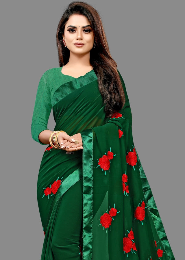Olive green Georgette embroidered saree for women with intricate embroidery, 6.3 meters long, by brand 6706.