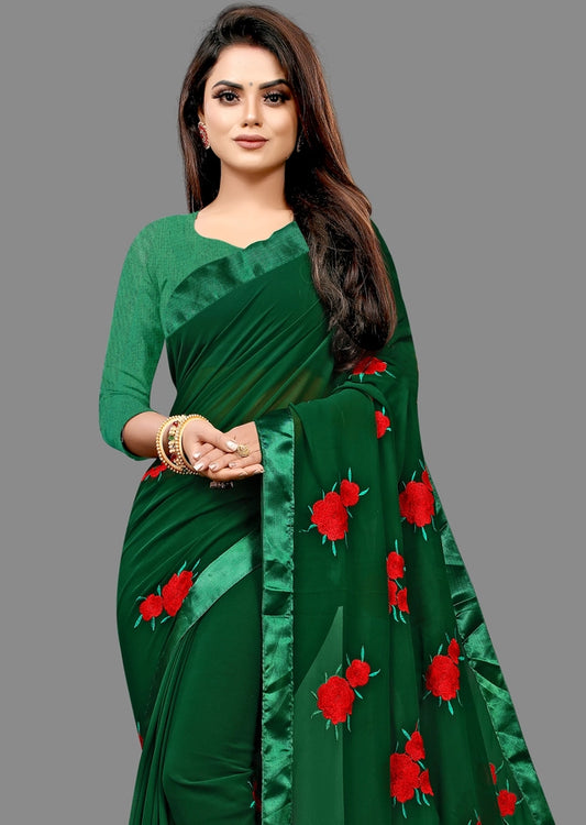 Olive green Georgette embroidered saree for women with intricate embroidery, 6.3 meters long, by brand 6706.