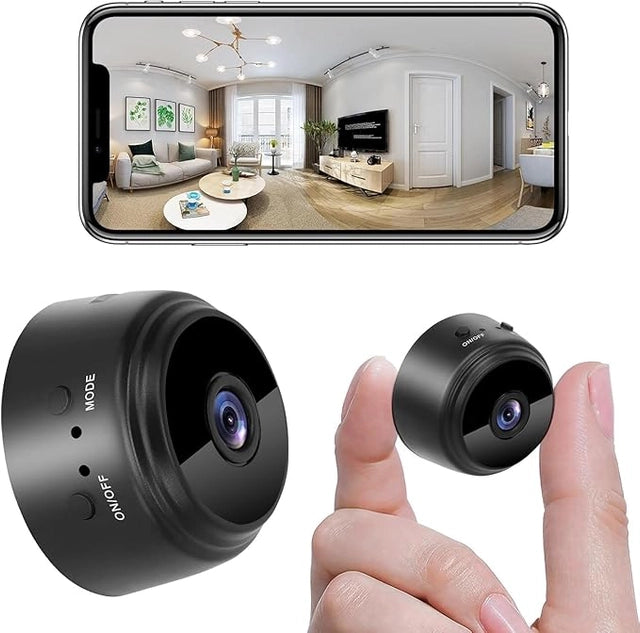 USB WiFi security camera for home by 19202, showing a compact black device with lens and setup indicators.