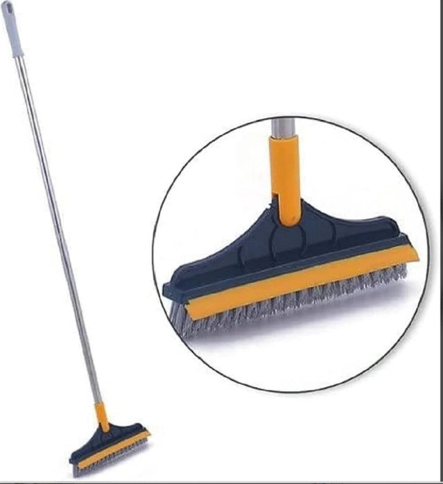 Two-in-one floor scrub and cleaning brush wiper from 25560, showing a durable broom with a scrubbing pad and wiper attachment.