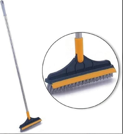 Two-in-one floor scrub and cleaning brush wiper from 25560, showing a durable broom with a scrubbing pad and wiper attachment.
