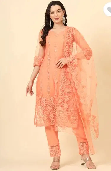 Women's kurta set with matching dupatta and bottomwear from brand 15801, featuring vibrant traditional embroidery and comfortable fabric