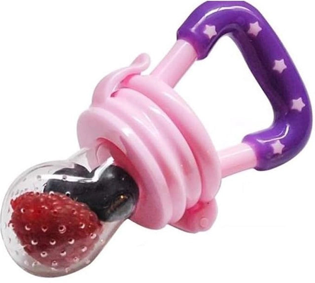 Set of two baby fruit and vegetable feeders in multicolor, designed for safe feeding and teething for infants.