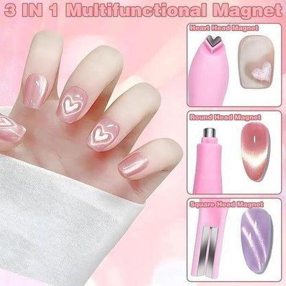 Two 3-in-1 Cat Eye Nail Magnet tools from brand 19378, featuring versatile magnet tips for creating stylish nail designs.