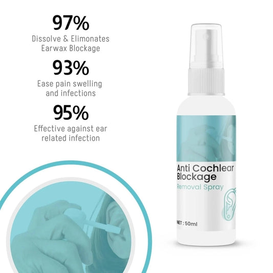 1361 Cochlear Blockage Removal Spray in a 50ml bottle, designed for safe ear massage and blockage relief.