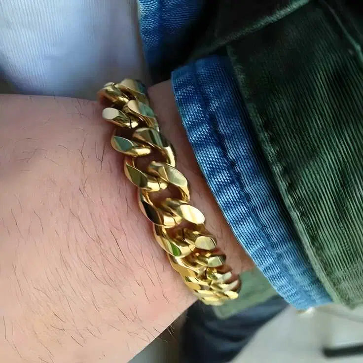 Gold Cuban bracelet for men featuring a sleek, polished design with interlocking links, crafted by 1238 mens bracelets brand.