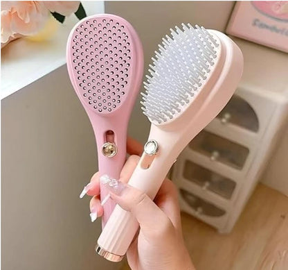 Self-cleaning 2-in-1 hairbrush and comb by 18279, featuring a sleek design and easy hair detangling functionality.