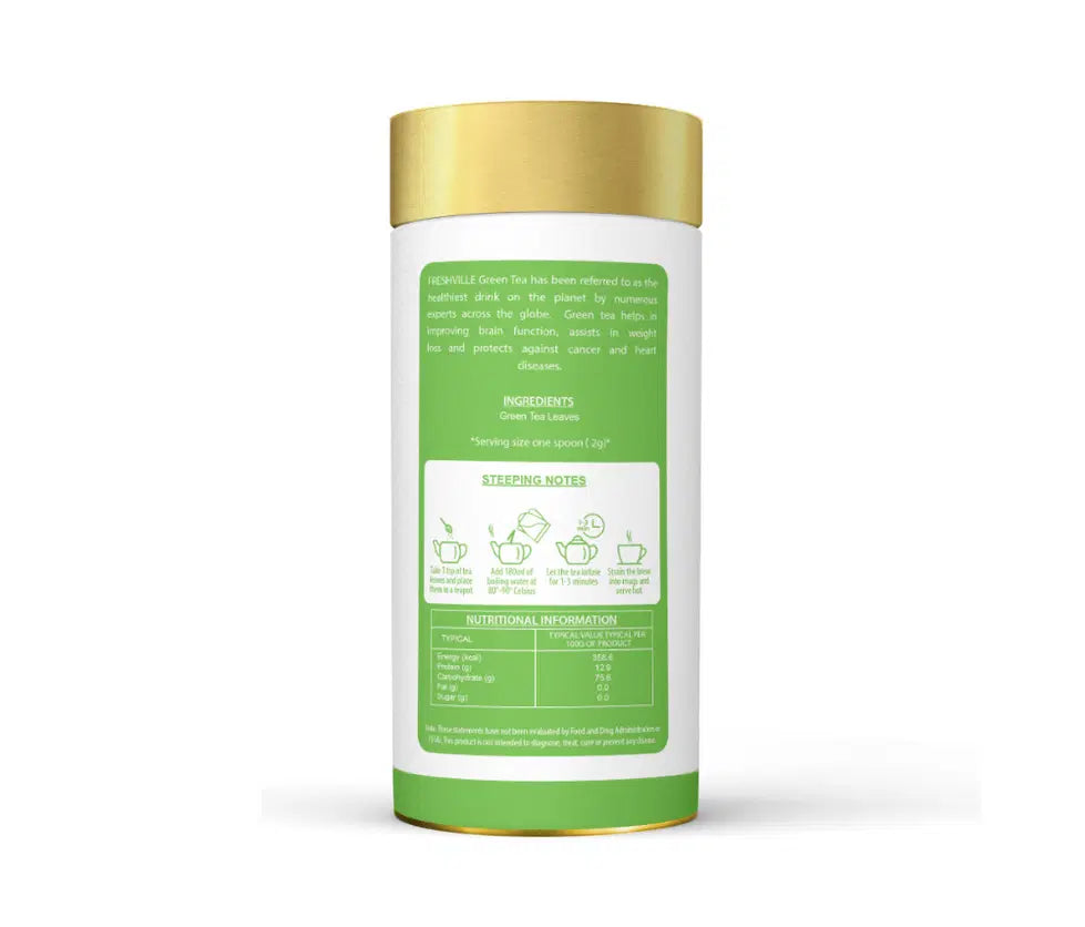 Freshville green tea leaves in a traditional tea pot, showcasing vibrant leaves for brewing fresh green tea.