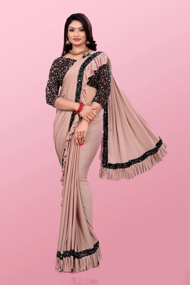 Maroon lycra blend solid saree for women, 6.3 meters, featuring a smooth, elegant fabric with a plain design.