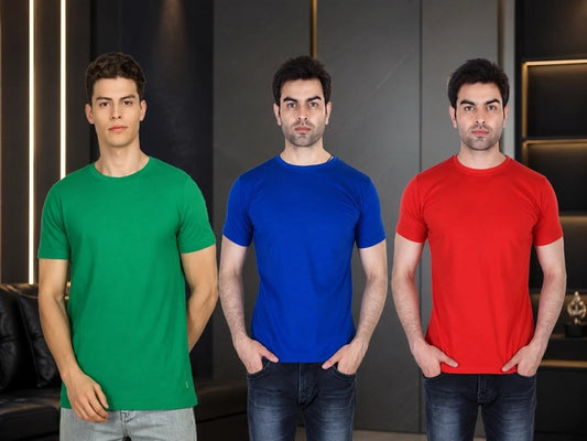 Men's Solid Round Neck Polycotto Multicolor T-Shirt (Pack of 3)