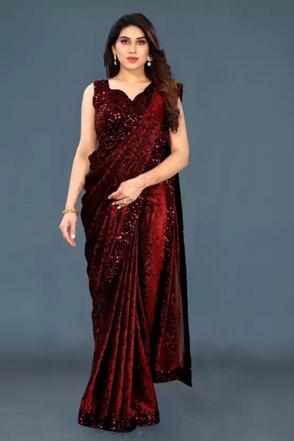 Purple lycra blend solid saree for women, 6.3 meters, featuring a smooth fabric drape and elegant design.
