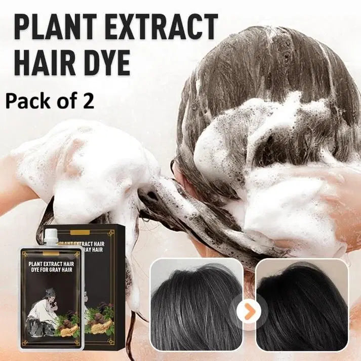 Two 200 ml bottles of 1238 Plant Extract Hair Dye for gray hair with hair combs, showing the product packaging and combs.