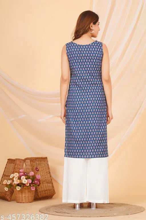 Women's casual sleeveless kurti by 13374, featuring a comfortable daily wear design with elegant, simple styling.