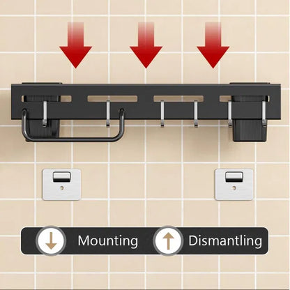 Wall-mounted magnetic knife holder and cutlery organizer by 31446, with knives and utensils securely held on the magnetic strip.