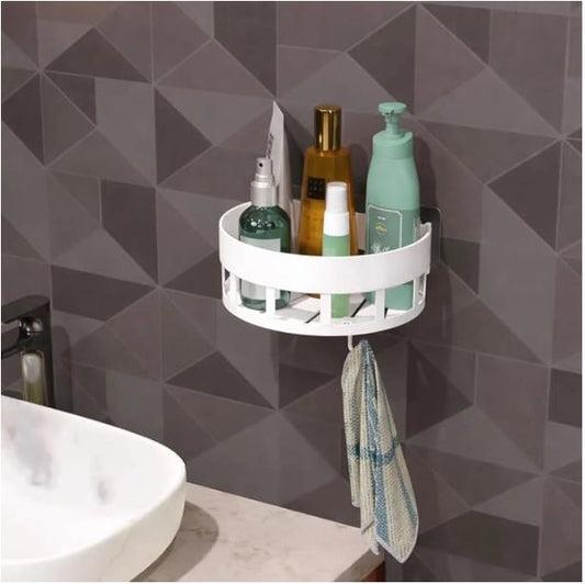 Pair of 35561 corner bathroom shelves mounted in a bathroom for extra storage and organization.