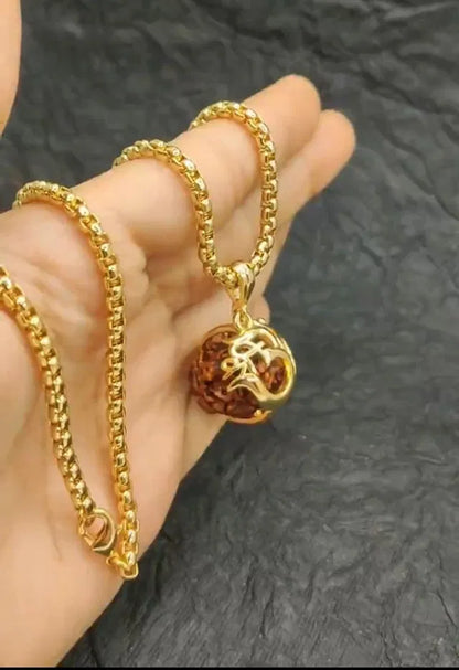 Om Rudraksha pendant with chain for women, featuring a sacred Rudraksha bead and intricate design, jewelry pendant from 8995 brand.