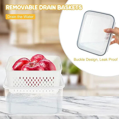 Set of four refrigerator storage containers with airtight lids for fruits and vegetables, kitchen fridge organizers by 31154.