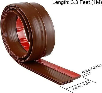 Self-adhesive wood floor transition strip tape by 22123, showing a close-up of the beige adhesive tape on a wooden floor.